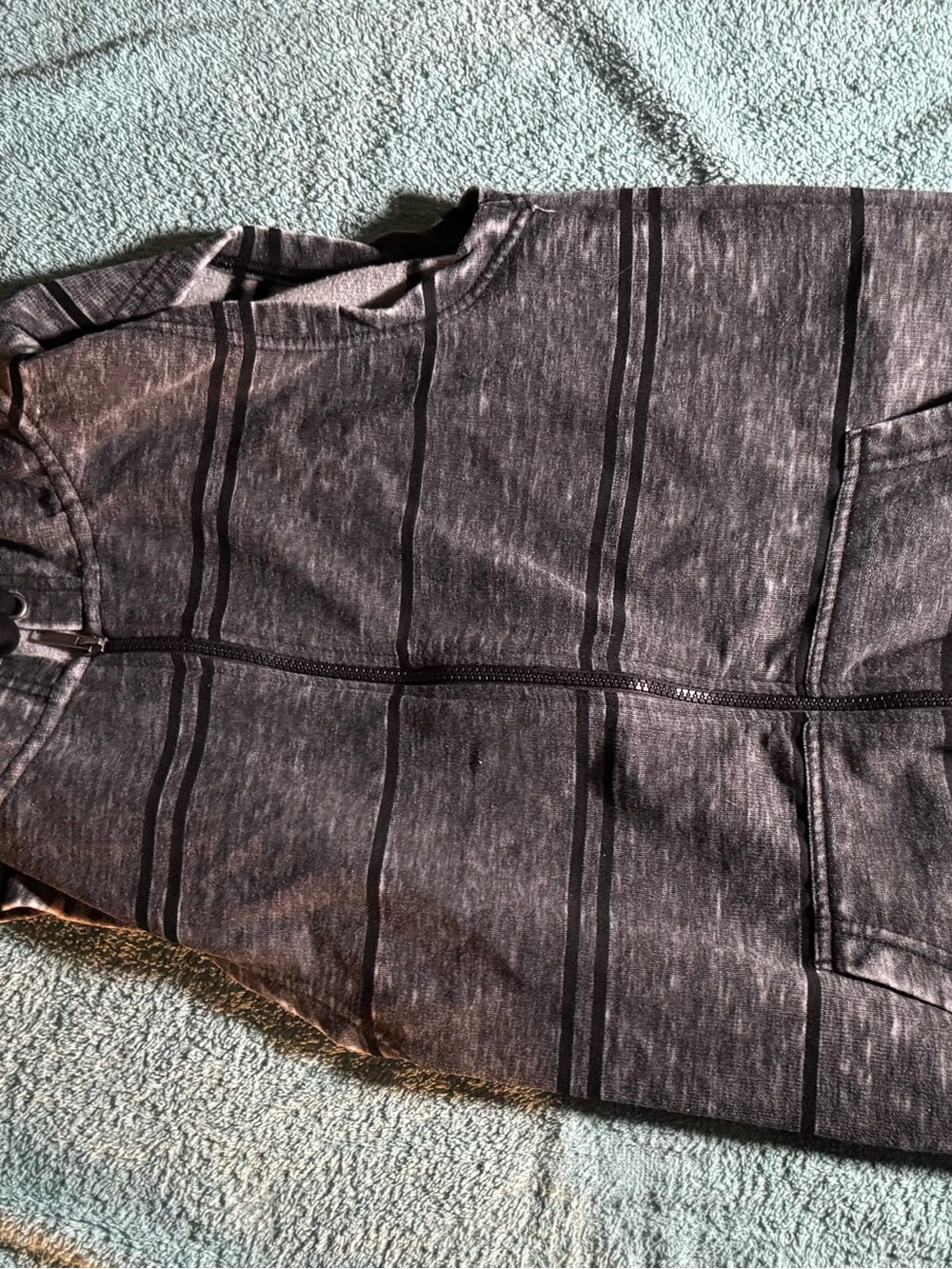 Striped Heathered Zip-Up Hoodie in Charcoal